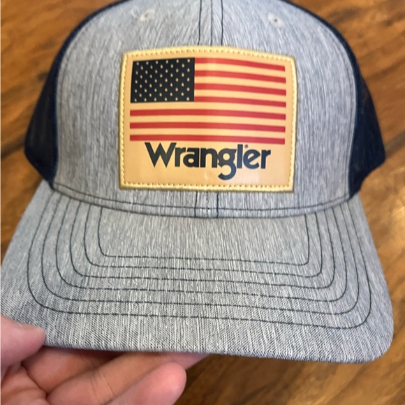 Wrangler hat men’s adult one size USA flag patch gray blue SnapBack mesh America - Picture 3 of 8